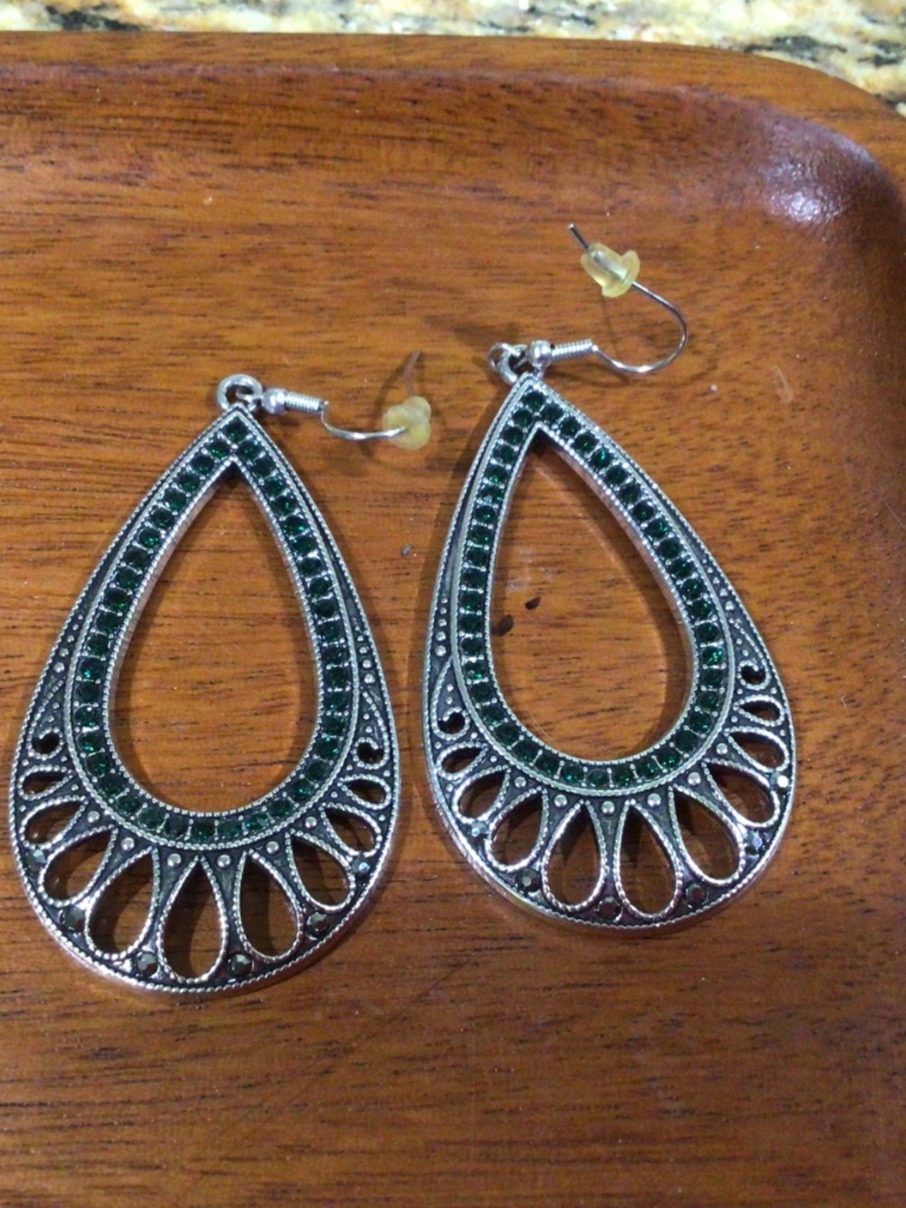 Three pair of silver tone earrings with rhinestones and beads. New without tags - Picture 6 of 7